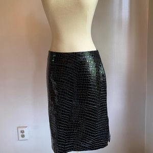 Black leather reptile skin pencil skirt
